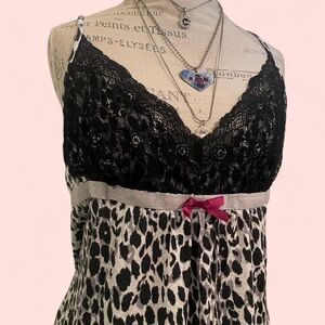 Y2K Mcbling Leopard Print Floral Lace Baby Doll top  SIZE - XL • Brand - George